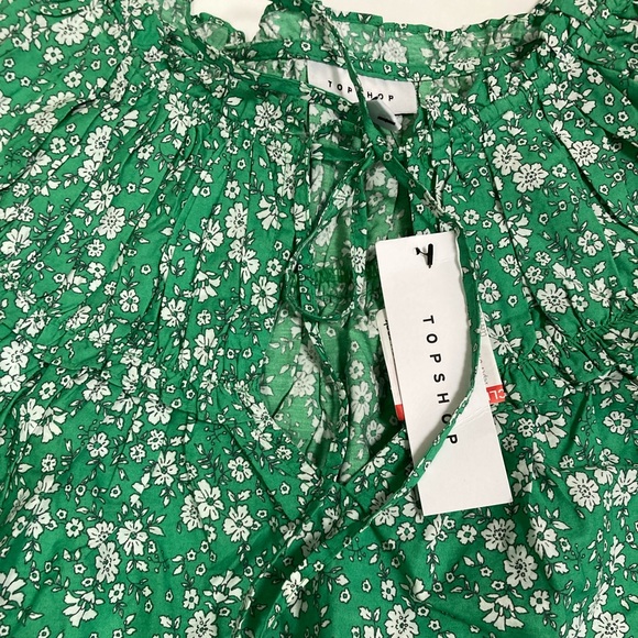 NWT Topshop Green with flowers & Balloon sleeves - Picture 6 of 10